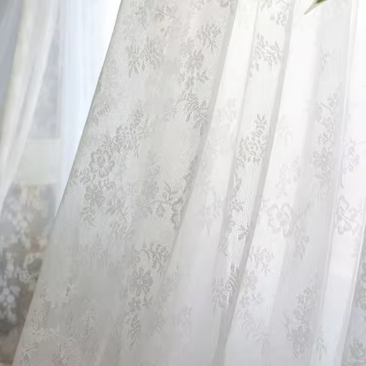 Cortina de encaje transparente para balcón y dormitorio, tela de tul Floral para el hogar, color blanco sólido, estilo Pastoral Vintage, 1 unidad - 1