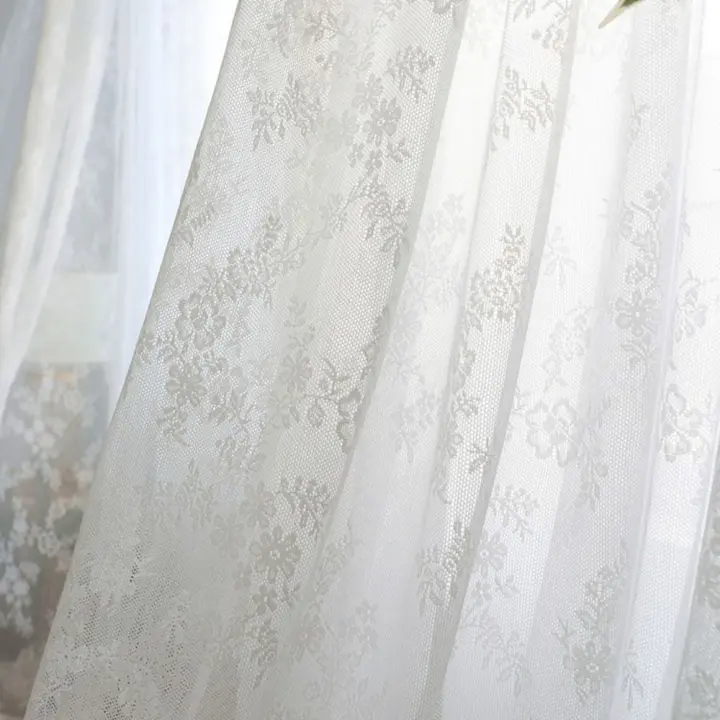 Cortina de encaje transparente para balcón y dormitorio, tela de tul Floral para el hogar, color blanco sólido, estilo Pastoral Vintage, 1 unidad - 1