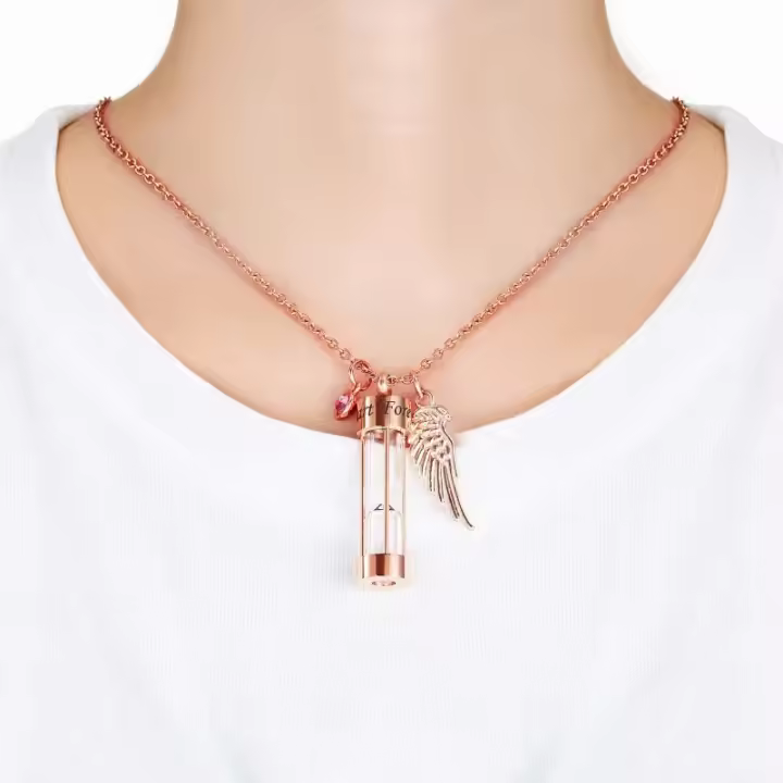 Collar de Cremación de Cenizas Reloj de Arena Temporal con Piedra Natal - 1