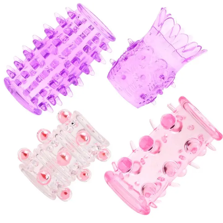 4 PCS Fundas para pene reutilizables, condones de colores aleatorios Extensor de pene masculino Ampliador Estimulación del punto G Juguetes sexuales para parejas El color es aleatorio - 1