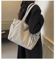 Bolso informal de pana con cierre de cremallera, ligero y de gran capacidad, correa fija para el hombro, bolso de viaje diario de Color sólido - details 28
