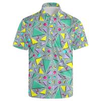 Polo hawaiano 3D para hombre, camiseta informal VIE con estampado colorido, manga corta con botón en el cuello - details 3