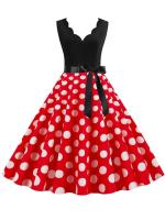 Dot print summer women elegant vintage party casual sleevelss a line dress - details 7