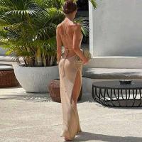 2025 Primavera y verano Estilo caliente Doble cara Abertura larga Correas sexy Espalda bonita Color sólido Vestido de playa de punto - details 2