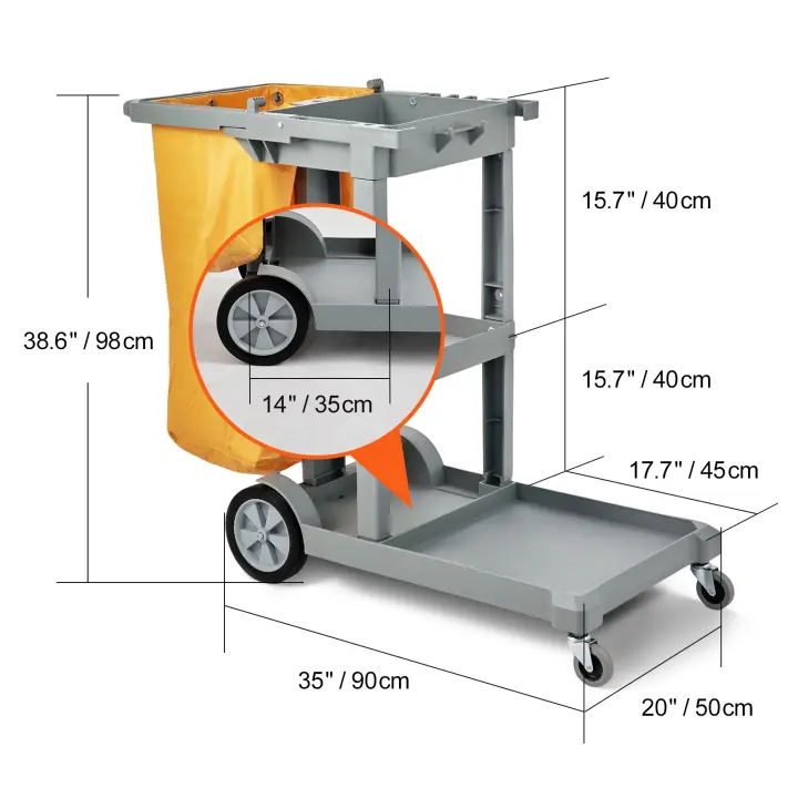 SucceBuy Carro de limpieza, Carro de limpieza comercial, Carro de limpieza de plástico con bolsa de PVC - 1