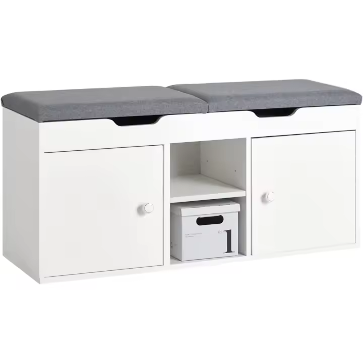 Banco Zapatero con 2 Puertas y 2 Estantes Armario de Entrada Banco de Almacenamiento para Guardar y Ordenar 100 x 34 x 48 cm - 1
