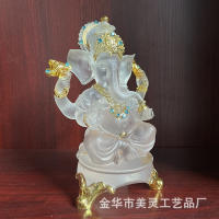 Baúl transparente, adorno de Dios de la riqueza, decoración del hogar artesanal de resina india Fotai, estatua de cabeza de elefante - details 3