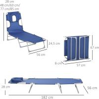 Silla de Jardín Plegable azul Respaldar ajustable en 5 niveles para Playa 182x56x28 cm - details 5