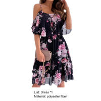 Vestido corto con volantes y tirantes finos para mujer, minivestido de manga corta con hombros descubiertos para playa - details 14