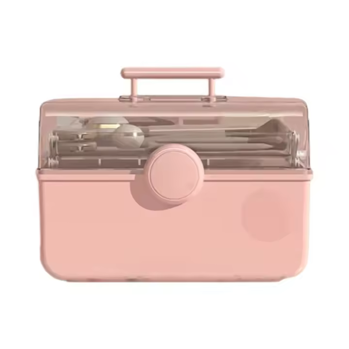Caja de almacenamiento de cosméticos multiusos, contenedor familiar de 3 capas, organizador de maquillaje con cerradura, estuche de almacenamiento de medicina a prueba de polvo, artículos diversos - 1