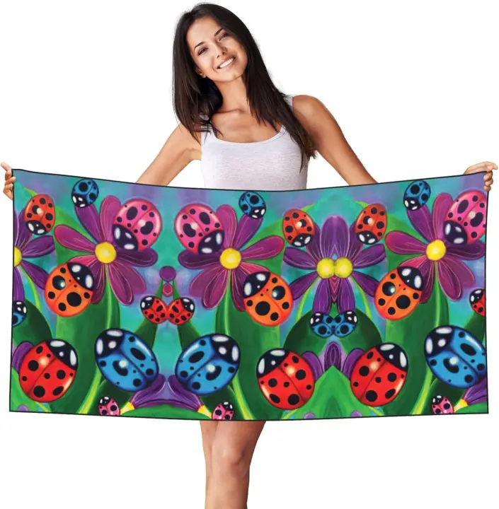 Colorido mariquita impresa camping hombres mujeres, toallas VIE para piscina, baño, natación, yoga y spa - 1