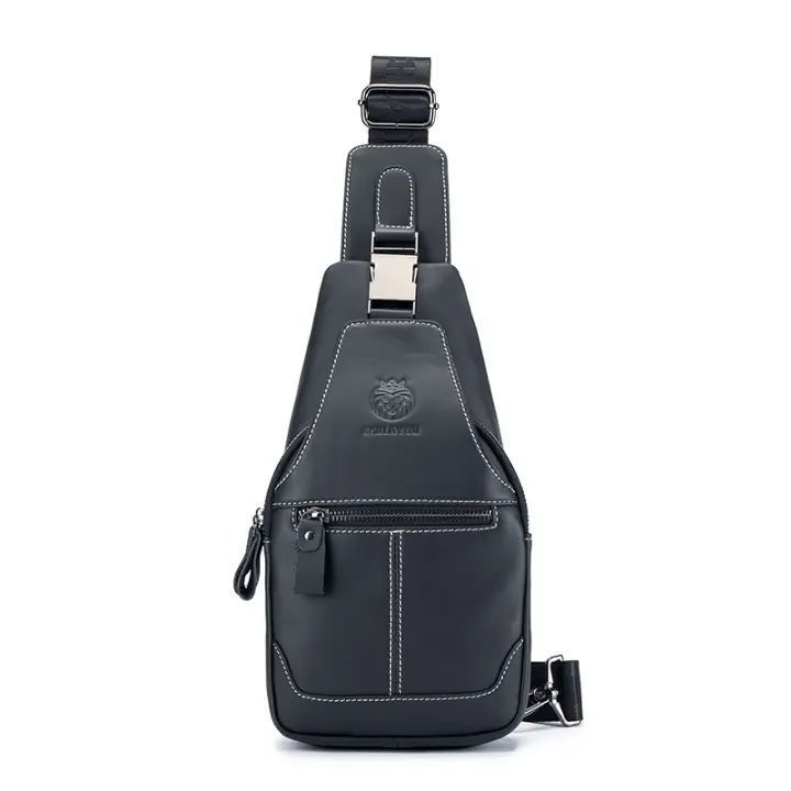 SCHLATUM Bolso de Pecho de Cuero Genuino Duradero, Portátil, con Agujero para Auriculares - 1