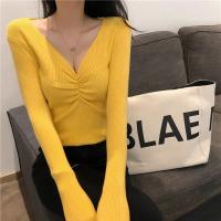 2025 suéter Sexy con cuello en V para mujer, Jersey de punto de otoño, Jersey elegante suave coreano ajustado de manga larga para mujer, Top básico nuevo de invierno - details 21