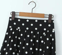 TRAFZA-Conjunto de falda con estampado de lunares para mujer, Top corto de manga corta con cuello cuadrado, falda con abertura de cintura alta, Vintage, Primavera, 2024 - details 9