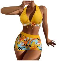 Bikini abierto con estampado de hojas retro en talla grande, conjunto de traje de baño de dos piezas con correas estables para mujer - details 13