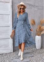 Elegante Vestido Midi de Moda Retro Cuello en V Floral Largo Mango para Mujeres - details 28
