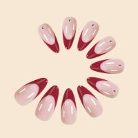 Set de Uñas Falsas para Mujeres de 24 Piezas Tamaño Medio, Borde Francés, Piedra Uster, Arte de Uñas Simple y Multifuncional - details 2
