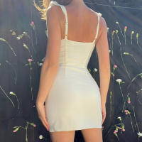 BUNO- moda mujer espalda descubierta sin mangas vestido con cuello en V elegante volante Split Mini verano 2024 ajustado fiesta Clubwear Vestidos sexis - details 4