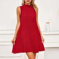 Elegante Vestido Mini sin Mangas de Color Sólido Cuello Alto, Lazo, Vestido de Encaje para Mujeres - details 0