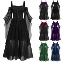 Vestido de mujer de talla grande con hombros descubiertos y alas de mariposa estilo gótico para Halloween, elegante vestido de poliéster de cintura media. - details 0