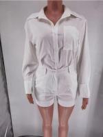 Conjuntos de 2 piezas de manga larga para mujer, pantalón corto informal con bolsillos y botones simples, camisas, Tops, traje de moda de verano 2025 - details 8