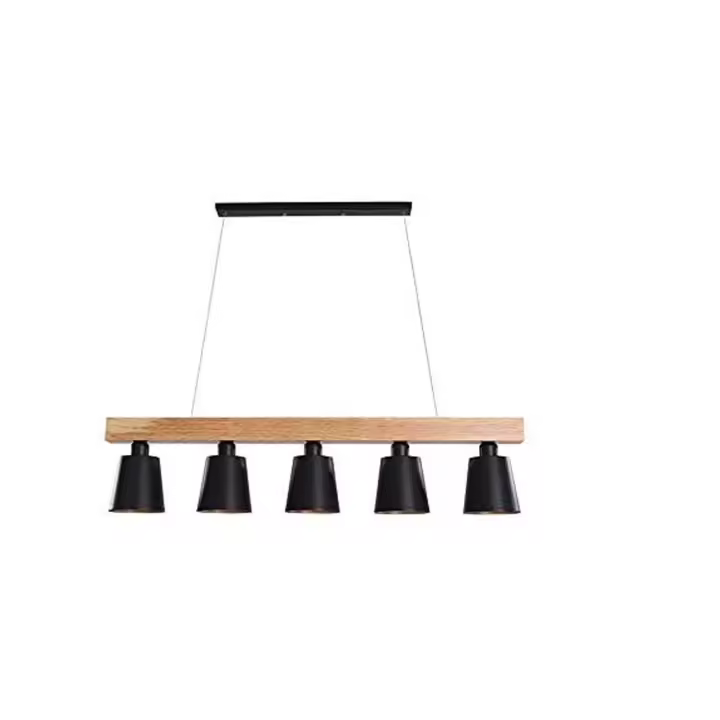 CBJKTX Lámpara colgante 5 bombillas E27 Negro Diam.102cm Lámpara de comedor moderna de metal y madera para dormitorio Cocina Pasillo - 1