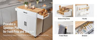 SucceBuy Carro de isla de cocina de 35.4" de ancho, tablero de madera maciza, mesa de almacenamiento móvil con gabinete, especiero, toallero, hoja abatible, cajón, isla rodante portátil con ruedas, blanco - details 0