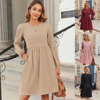 Nuevo Vestido de punto Jacquard de cuello redondo de manga larga de otoño e invierno para mujer - details 1