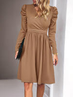 Vestido elegante con cuello en V y manga G para mujer, ropa de color sólido, moda para otoño e invierno - details 5