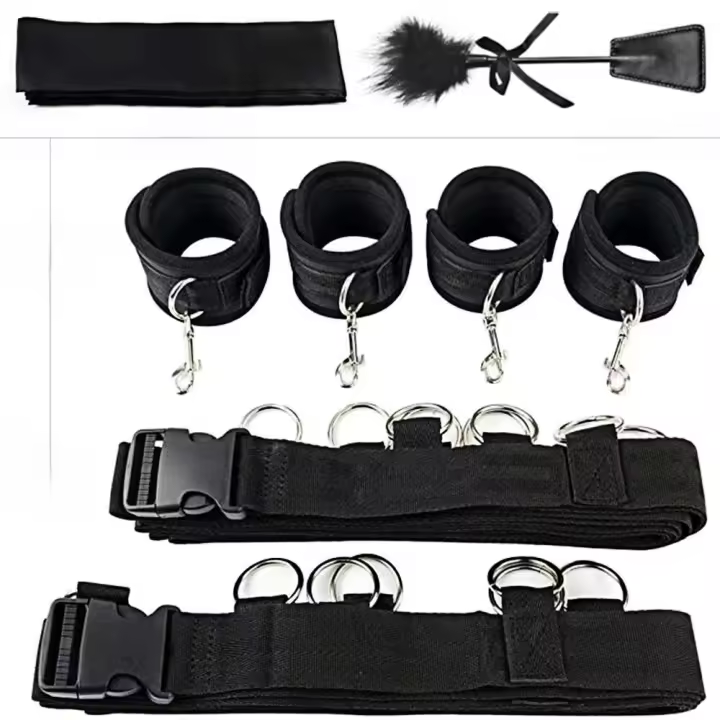 Embalaje privado SEX-Bed Bondage Set, Kits BDSM, Juguetes exóticos para mujeres, Juegos para adultos, Esposas de cuero, Látigo, Gag, Pinzas para pezones, Productos sexuales - 1