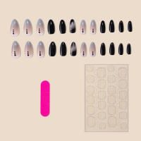 Uñas postizas negras mezcladas brillantes, se aplican, fáciles de quitar, para compras, viajes y citas - details 2