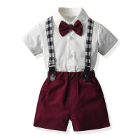 Cárdigan de algodón de manga corta para niño, pantalones cortos con tirantes de caballero, dos piezas, flor de boda, estilo coreano, color blanco puro, verano - details 2