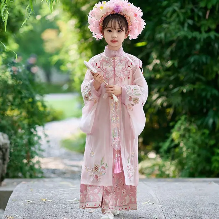 Conjunto rosa Hanfu para niña, horquilla de gama alta con hombro de nube bordado chino de estilo antiguo súper inmortal de la dinastía Ming para niña - 1