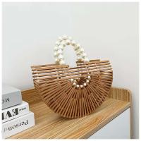 Ins verano gran capacidad nuevas cuentas de madera dura Semicircular ahuecado Eco al aire libre bambú trenzado vacaciones playa bolso de mano - details 7