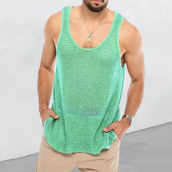 Camisetas sin mangas informales de verano para hombre, chaleco suelto de cuello redondo sin mangas, Jersey ahuecado, camiseta muscular para gimnasio y Fitness - 1