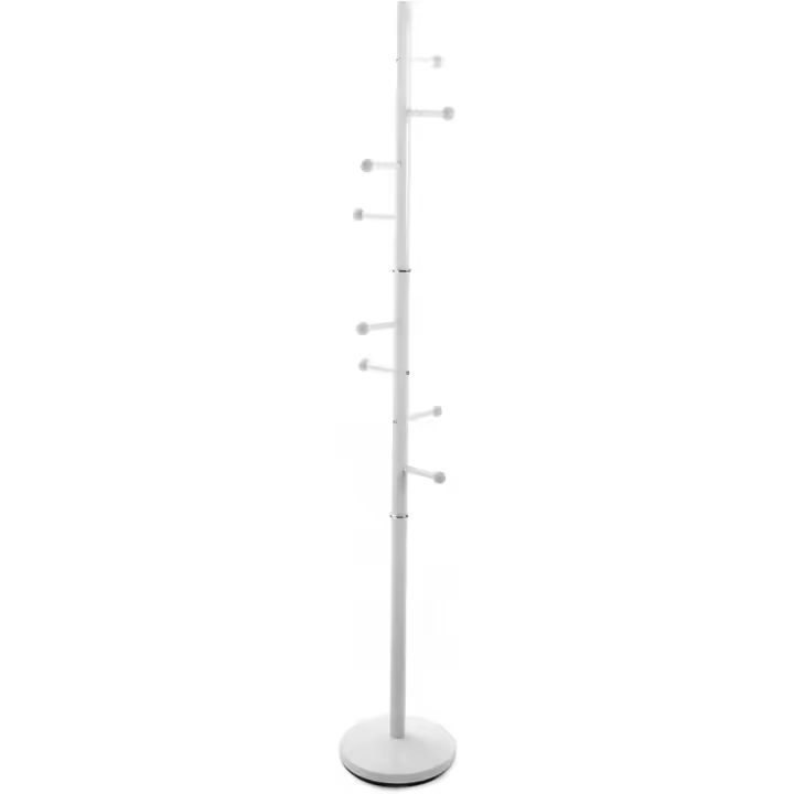 Perchero Minimalista de Pie 173 x 28 x 28cm Metal Blanco 9 Ganchos para Ropa o Bolsos - 1