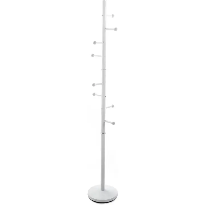 Perchero Minimalista de Pie 173 x 28 x 28cm Metal Blanco 9 Ganchos para Ropa o Bolsos - 1