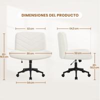 Silla de Oficina sin Reudas, Silla Piernas Cruzadas con Función Mecedora, Silla de Escritorio Ancha para Juegos, Silla de Maquillaje sin Brazos para Casa, Marfil - details 11