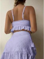 Conjunto de Bikini liso para mujer, bañador Sexy de malla de cintura alta, estilo playero, traje de baño de 3 piezas con volantes para verano, 2023 - details 7