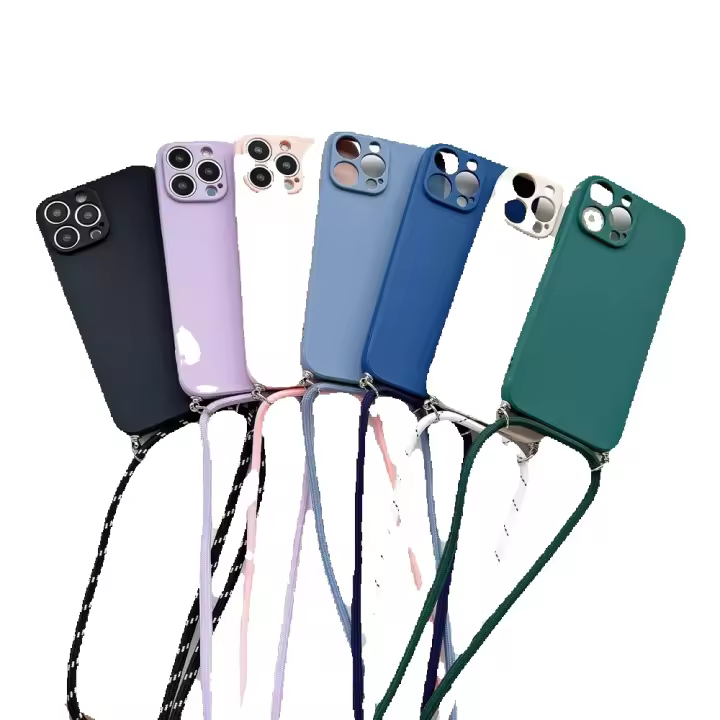 Fundas cruzadas simples, funda con cordón de silicona líquida para teléfono para iPhone 15, 11, 12, 13, 14 Pro Max, cuerda, collar, correa, funda suave - 1