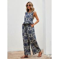 2025 Europa Y Estados Unidos Ropa De Mujer, Top Estampado Sin Mangas + Pantalón Cintura Alta Traje Casual Mujer, Moda Y Ocio - details 3