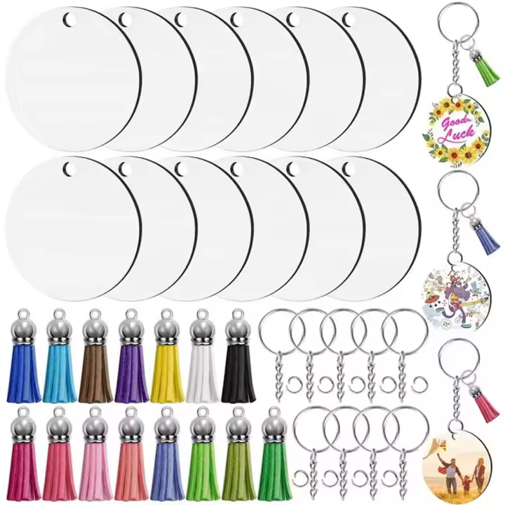 LLavero de sublimación en blanco, pendiente de forma redonda con borla para llavero, joyería, pendiente, herramienta de fabricación de manualidades DIY - 1