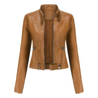 Chaquetas de piel sintética para mujer, abrigo ajustado con cremallera para motocicleta, abrigo corto de PU para motorista - details 12