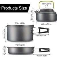 Juego de utensilios de cocina para acampar, villa portátil antiadherente de aluminio para exteriores, tetera, olla, sartén de fondo plano, senderismo, barbacoa y - details 1