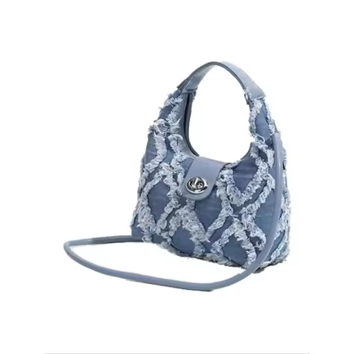 2024 nueva red de nicho roja con el mismo denim dia check moda solo hombro bandolera axila mujer mochila de lujo de gama alta - 1