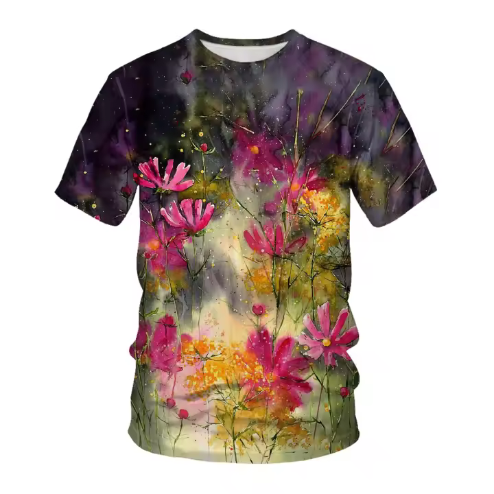 Camisetas 3D de manga corta y larga para hombre 2025, ropa de moda popular con elemento floral para imprimir, ropa de belleza de color. - 1
