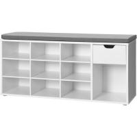 Asiento y Cojín, Banco para Zapatos con Estante, Asiento Acolchado, para Entrada Pasillo Dormitorio, 30 x 104 x 48 cm, Blanco y Gris LHS24WT - details 8