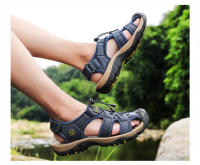 Sandalias de cuero para hombre, zapatos informales antideslizantes para playa y exterior, talla grande 38-48 - details 11