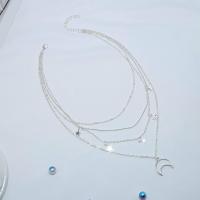 Collar Bohemio simple de Plata Hueca con Varias Cadenas y colgantes de Luna y Estrella para Mujeres y niñas - details 1