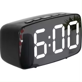 Reloj despertador digital LED con espejo, temperatura, fecha, calendario, función de repetición y brillo ajustable (negro) - 1